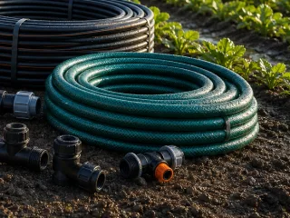 Green garden pipe coil