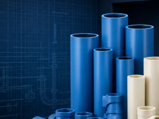 Blue PVC pipes and fittings