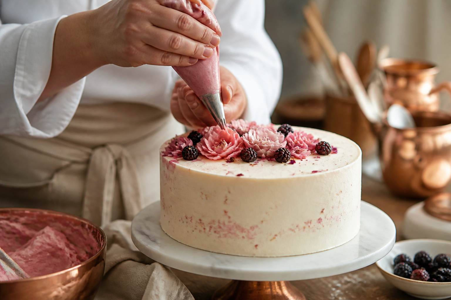 Custom photo cake being decorated